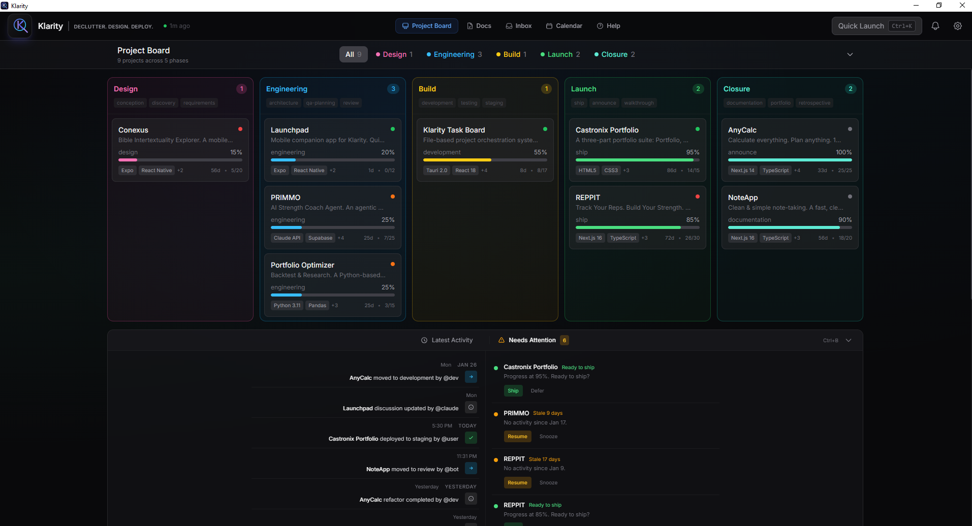 Klarity - Developer task board